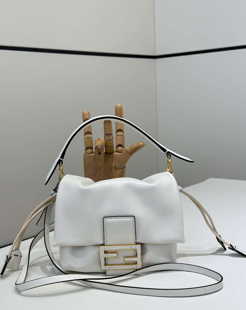 Fendi 8BS105ABVEF0K7E Mamma Baguette Small White nappa leather bag 8677S - Default Title - View 1