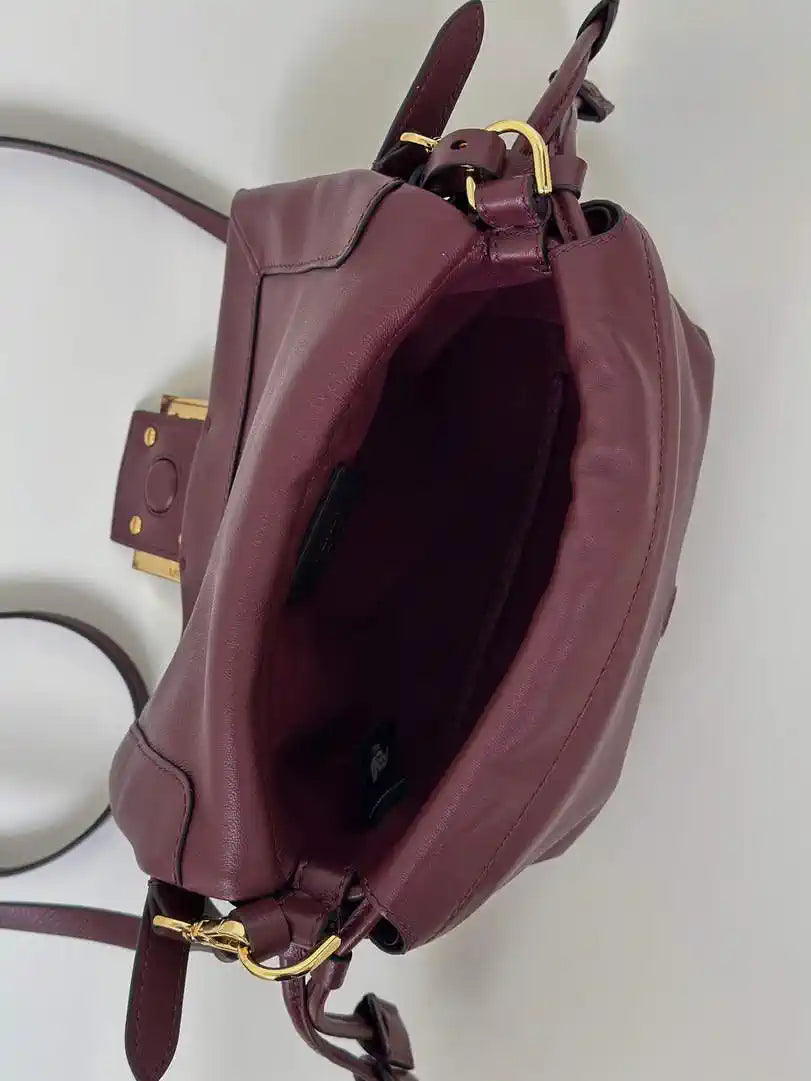 Fendi 8BS105ABVEF0K7E Mamma Baguette Small Wine Red nappa leather bag 8677S