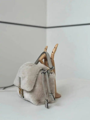 Fendi 8BS105ABVEF0K7E Small Mamma Baguette Beige shearling bag 8693s - Default Title - View 2