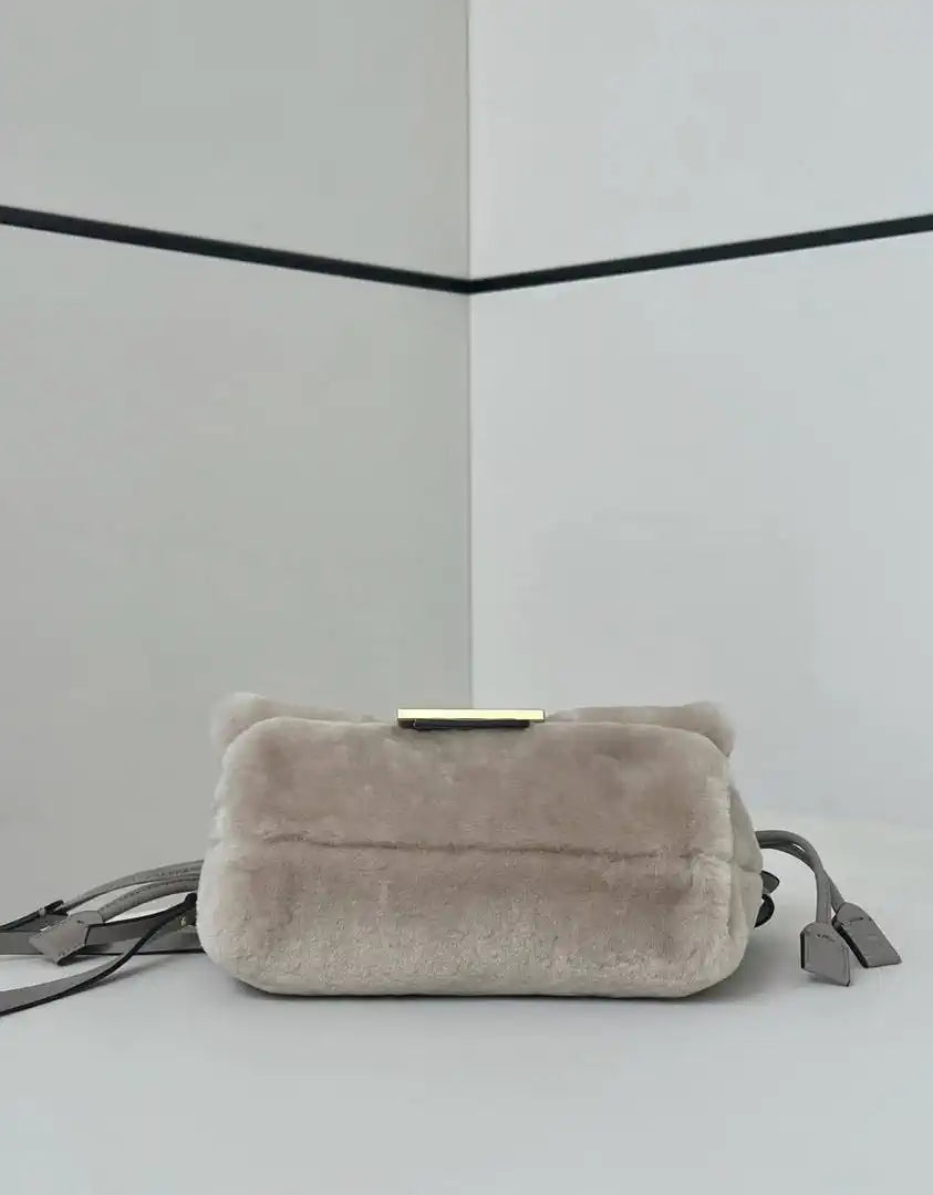 Fendi 8BS105ABVEF0K7E Small Mamma Baguette Beige shearling bag 8693s - Default Title - View 3