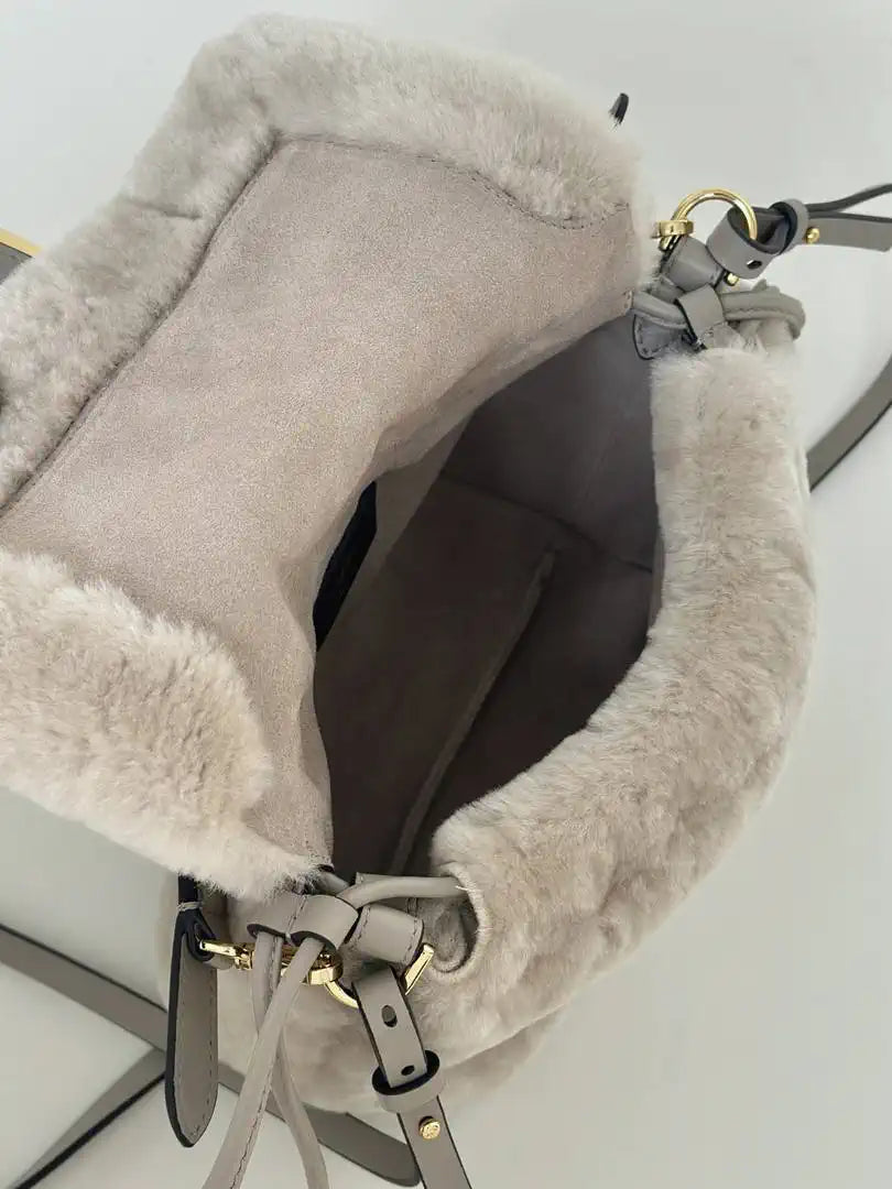 Fendi 8BS105ABVEF0K7E Small Mamma Baguette Beige shearling bag 8693s - Default Title - View 5