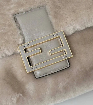 Fendi 8BS105ABVEF0K7E Small Mamma Baguette Beige shearling bag 8693s - Default Title - View 6
