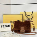 Fendi 8BS105ABVEF0K7E Small Mamma Baguette Brown shearling bag 8693s - Default Title - View 1