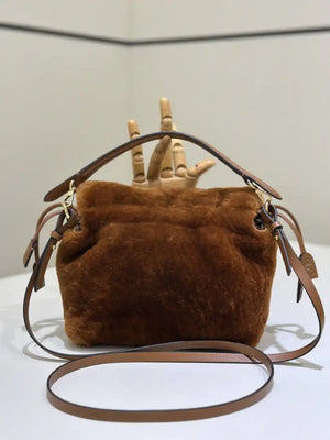 Fendi 8BS105ABVEF0K7E Small Mamma Baguette Brown shearling bag 8693s - Default Title - View 4