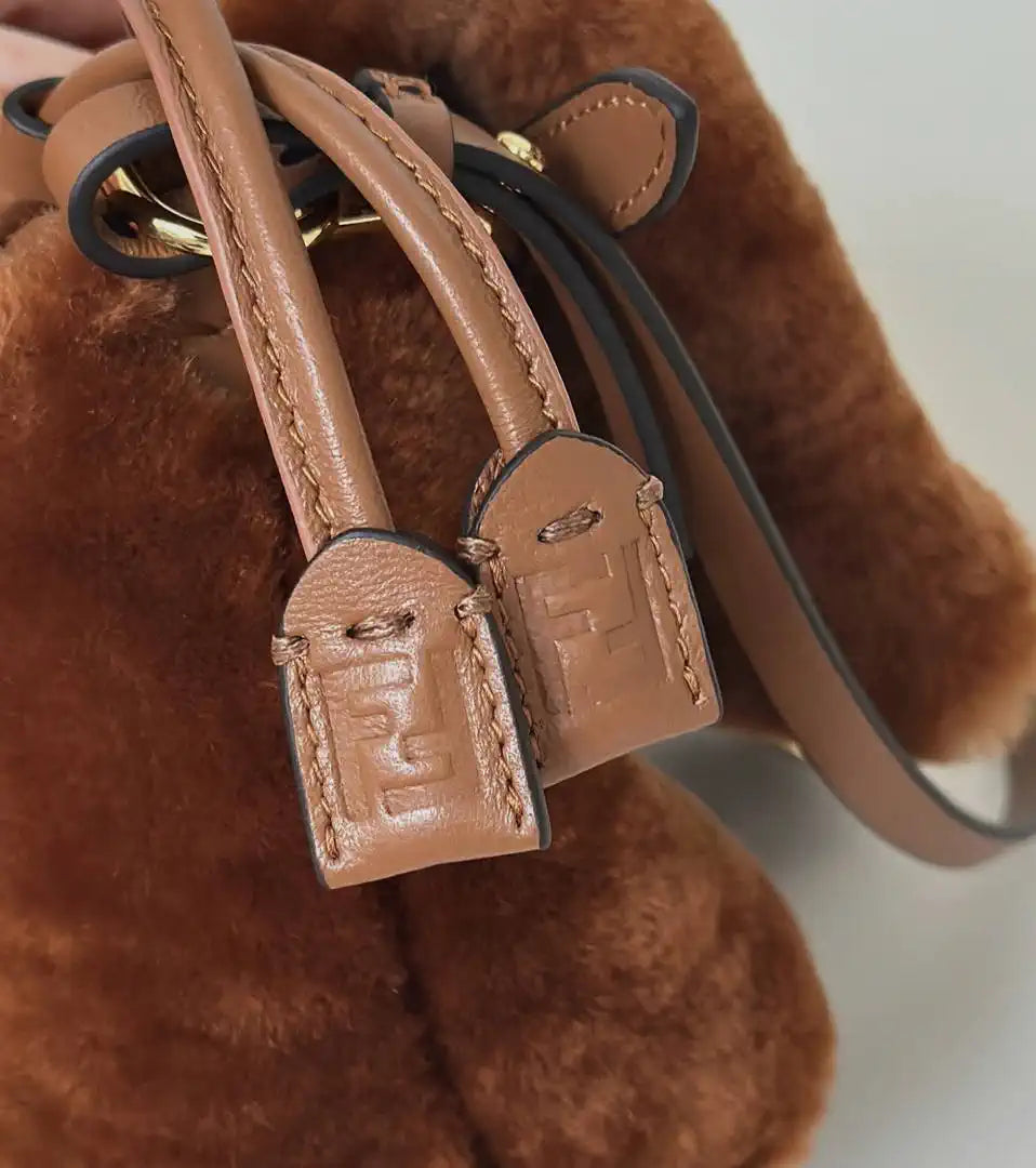 Fendi 8BS105ABVEF0K7E Small Mamma Baguette Brown shearling bag 8693s - Default Title - View 6