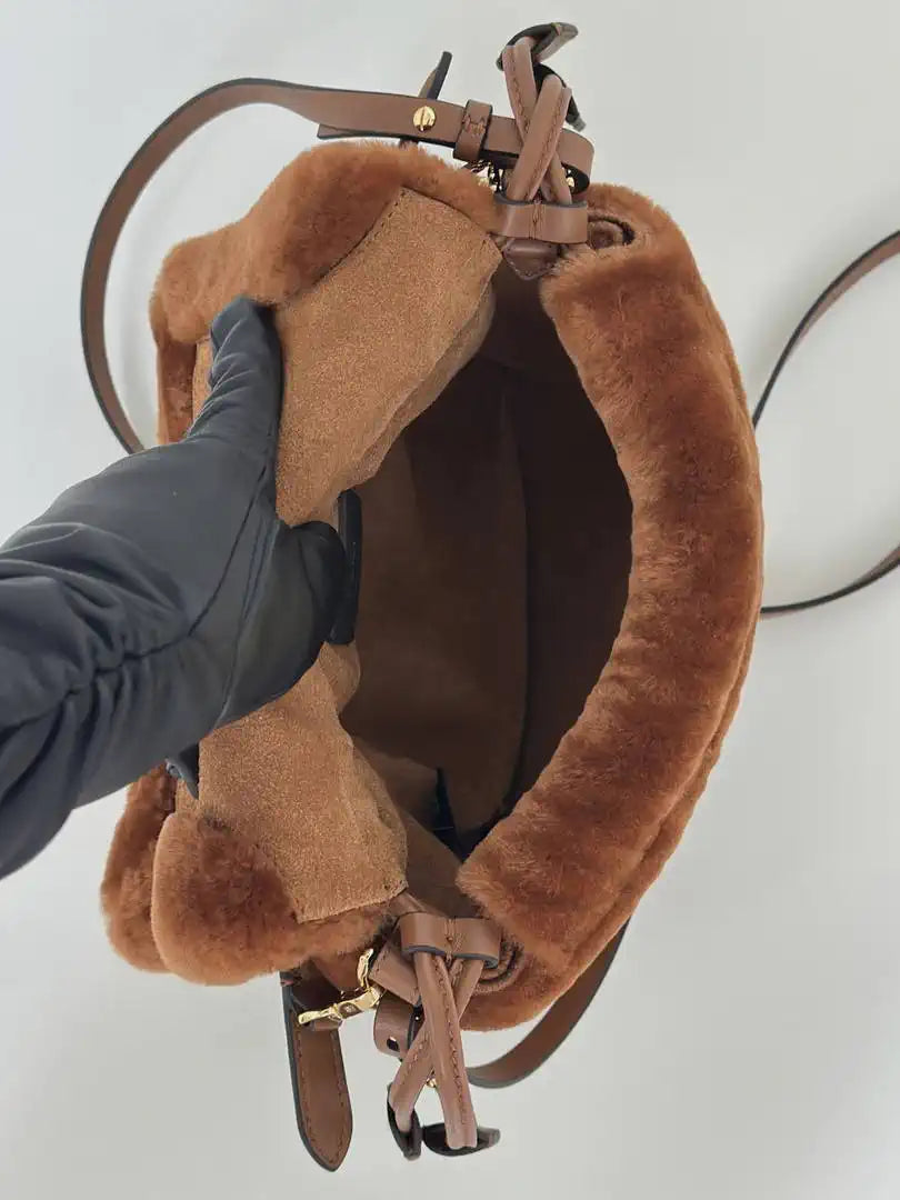 Fendi 8BS105ABVEF0K7E Small Mamma Baguette Brown shearling bag 8693s - Default Title - View 9