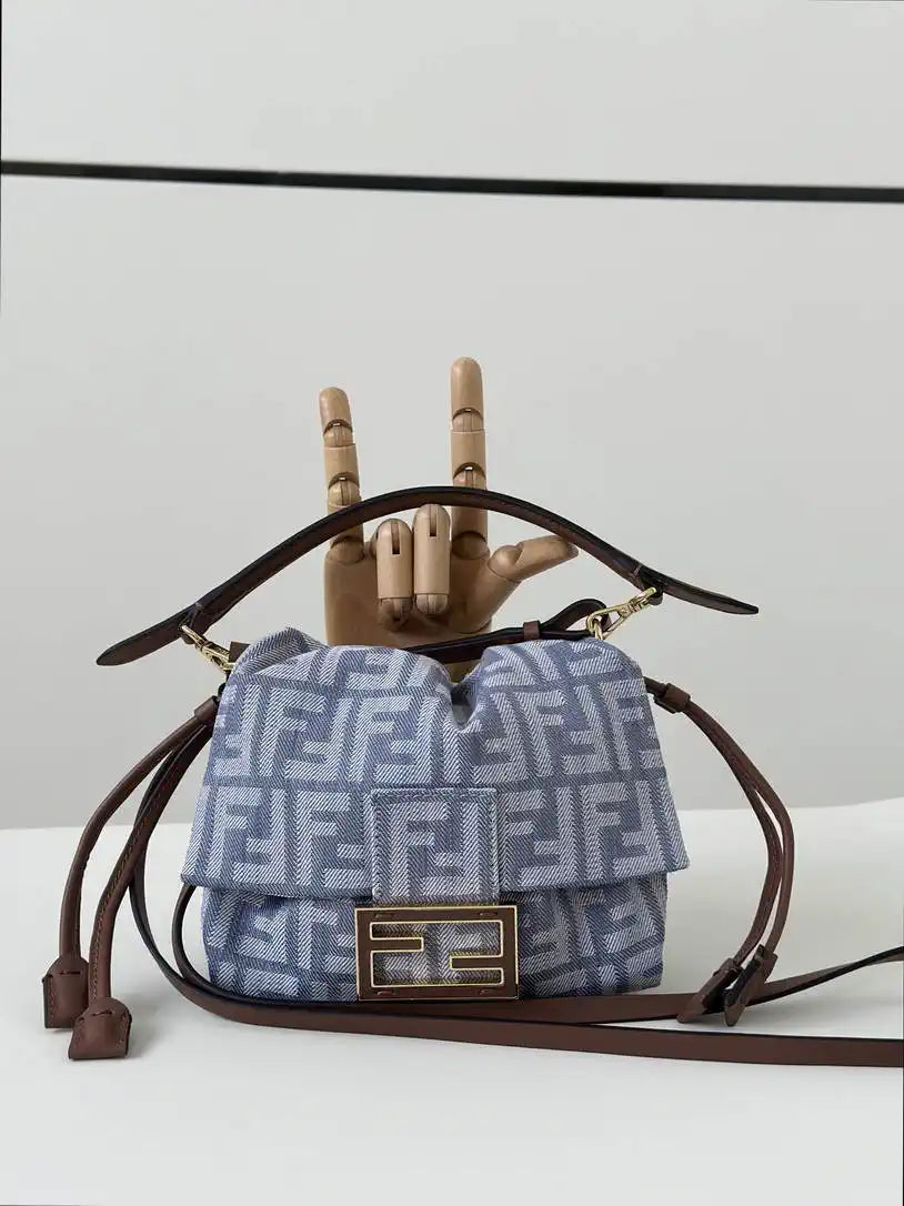 Fendi 8BS105AV5WF1SXQ Mamma Baguette Small Blue denim-effect FF jacquard mini-bag miniature 8677S