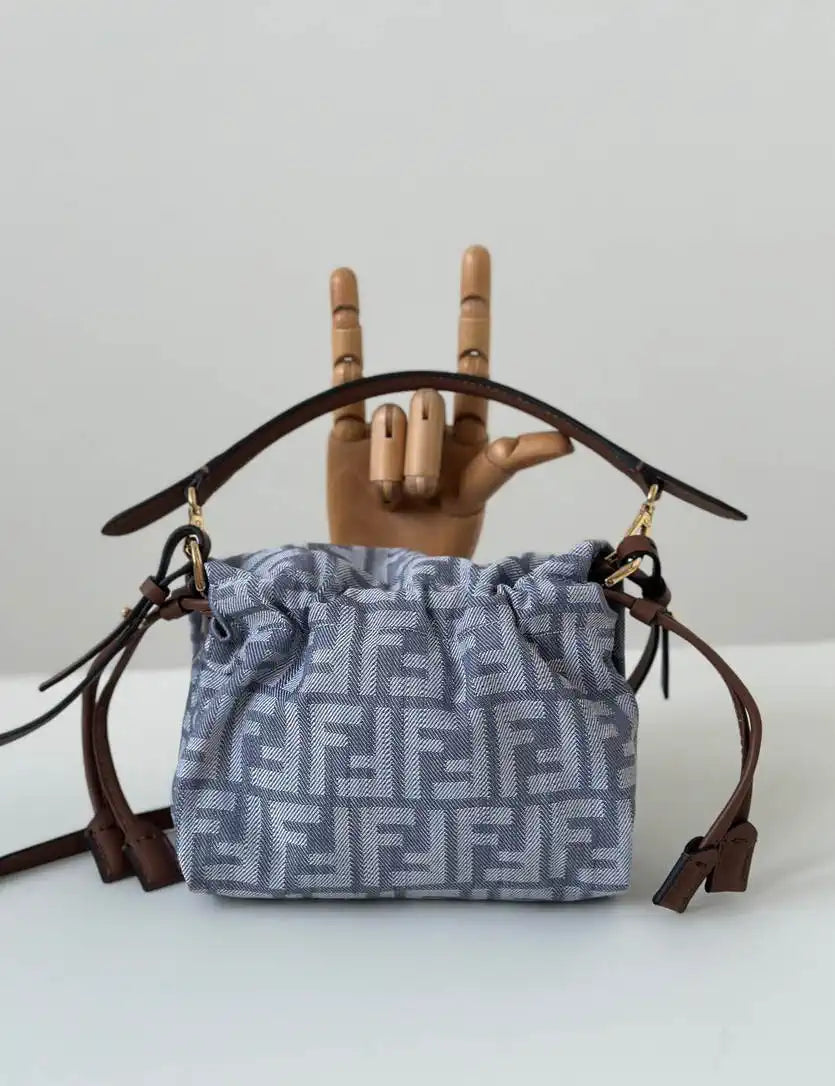 Fendi 8BS105AV5WF1SXQ Mamma Baguette Small Blue denim-effect FF jacquard mini-bag miniature 8677S
