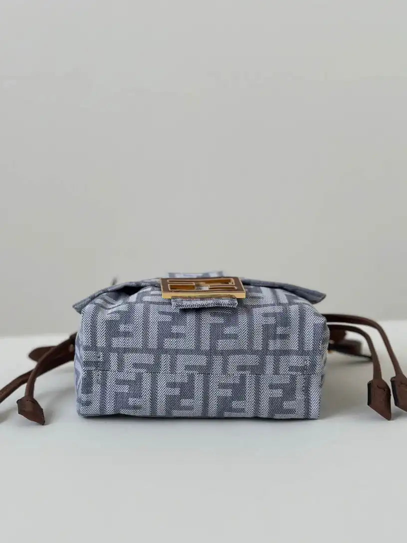 Fendi 8BS105AV5WF1SXQ Mamma Baguette Small Blue denim-effect FF jacquard mini-bag miniature 8677S
