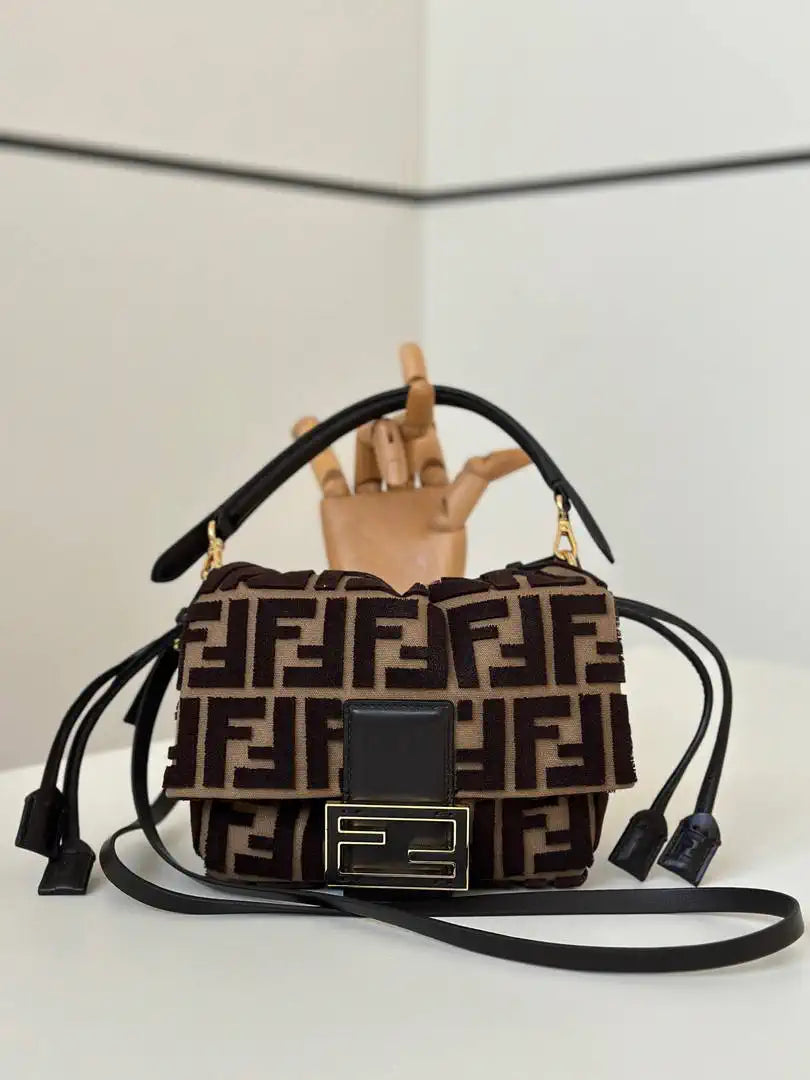 Fendi 8BS105AV5WF1SXQ Mamma Baguette Small Navy Brown-effect FF jacquard mini-bag miniature 8692s - Default Title - View 2