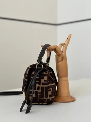 Fendi 8BS105AV5WF1SXQ Mamma Baguette Small Navy Brown-effect FF jacquard mini-bag miniature 8692s - Default Title - View 3