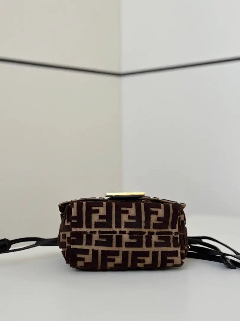 Fendi 8BS105AV5WF1SXQ Mamma Baguette Small Navy Brown-effect FF jacquard mini-bag miniature 8692s - Default Title - View 4
