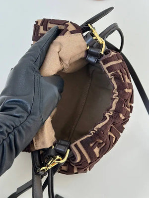 Fendi 8BS105AV5WF1SXQ Mamma Baguette Small Navy Brown-effect FF jacquard mini-bag miniature 8692s - Default Title - View 9
