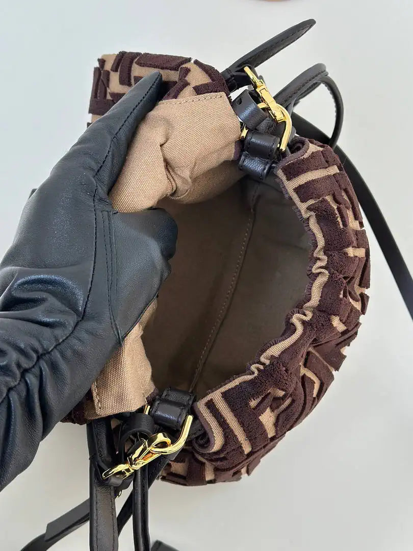 Fendi 8BS105AV5WF1SXQ Mamma Baguette Small Navy Brown-effect FF jacquard mini-bag miniature 8692s - Default Title - View 9