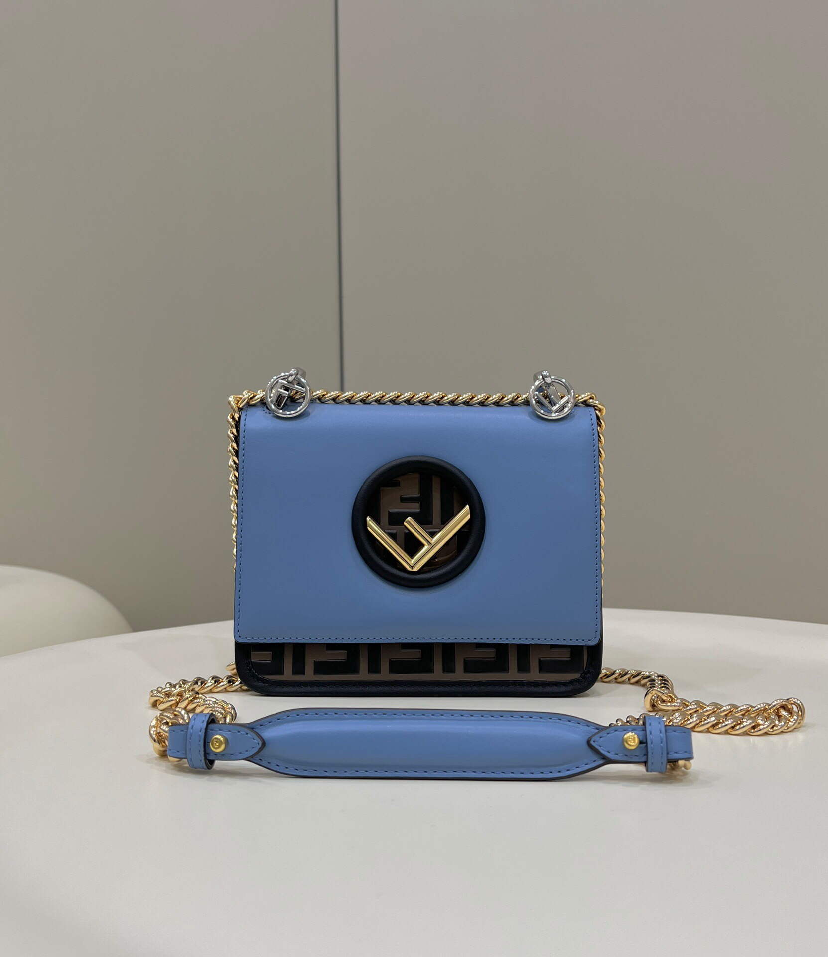 Fendi 8BT286 Kan I F Small Leather Mini Bag Blue - Default Title - View 1
