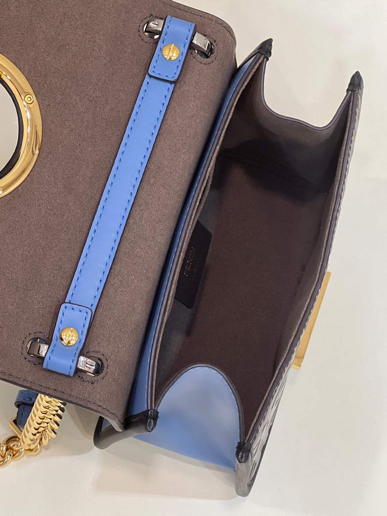 Fendi 8BT286 Kan I F Small Leather Mini Bag Blue - Default Title - View 9