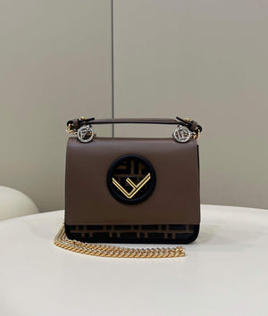 Fendi 8BT286 Kan I F Small Leather Mini Bag Brown - Default Title - View 1