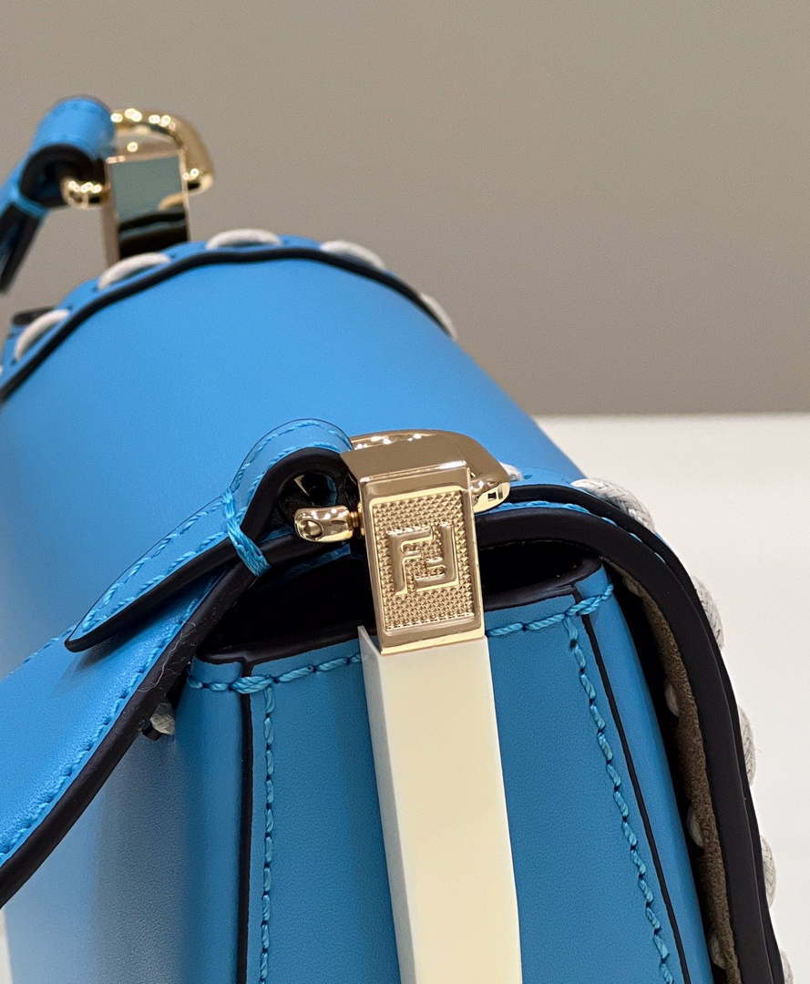 Fendi 8BT346 Moonlight Shoulder Saddle Leather Bag Blue - Default Title - View 4