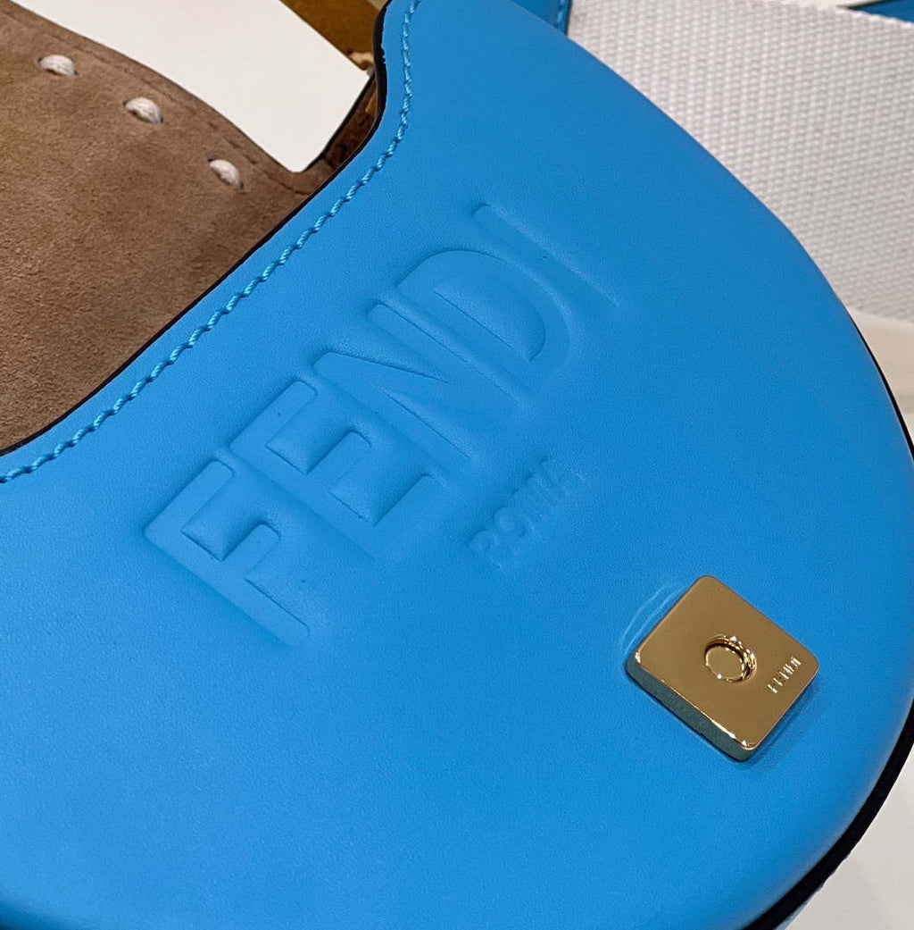 Fendi 8BT346 Moonlight Shoulder Saddle Leather Bag Blue