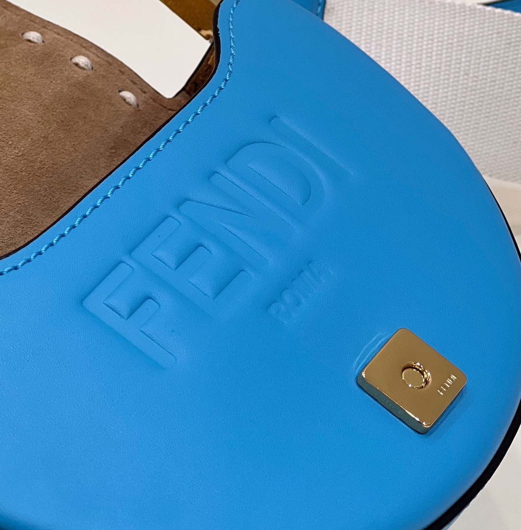 Fendi 8BT346 Moonlight Shoulder Saddle Leather Bag Blue
