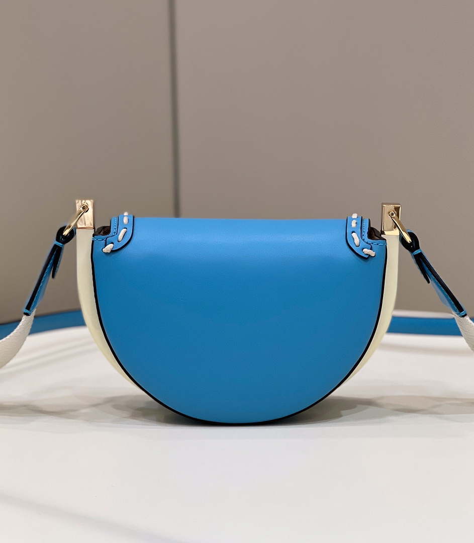 Fendi 8BT346 Moonlight Shoulder Saddle Leather Bag Blue