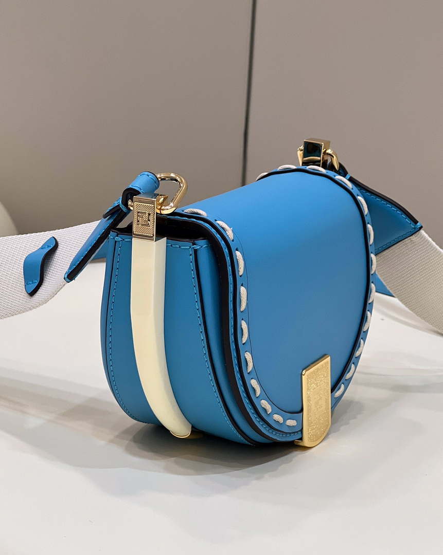 Fendi 8BT346 Moonlight Shoulder Saddle Leather Bag Blue - Default Title - View 3