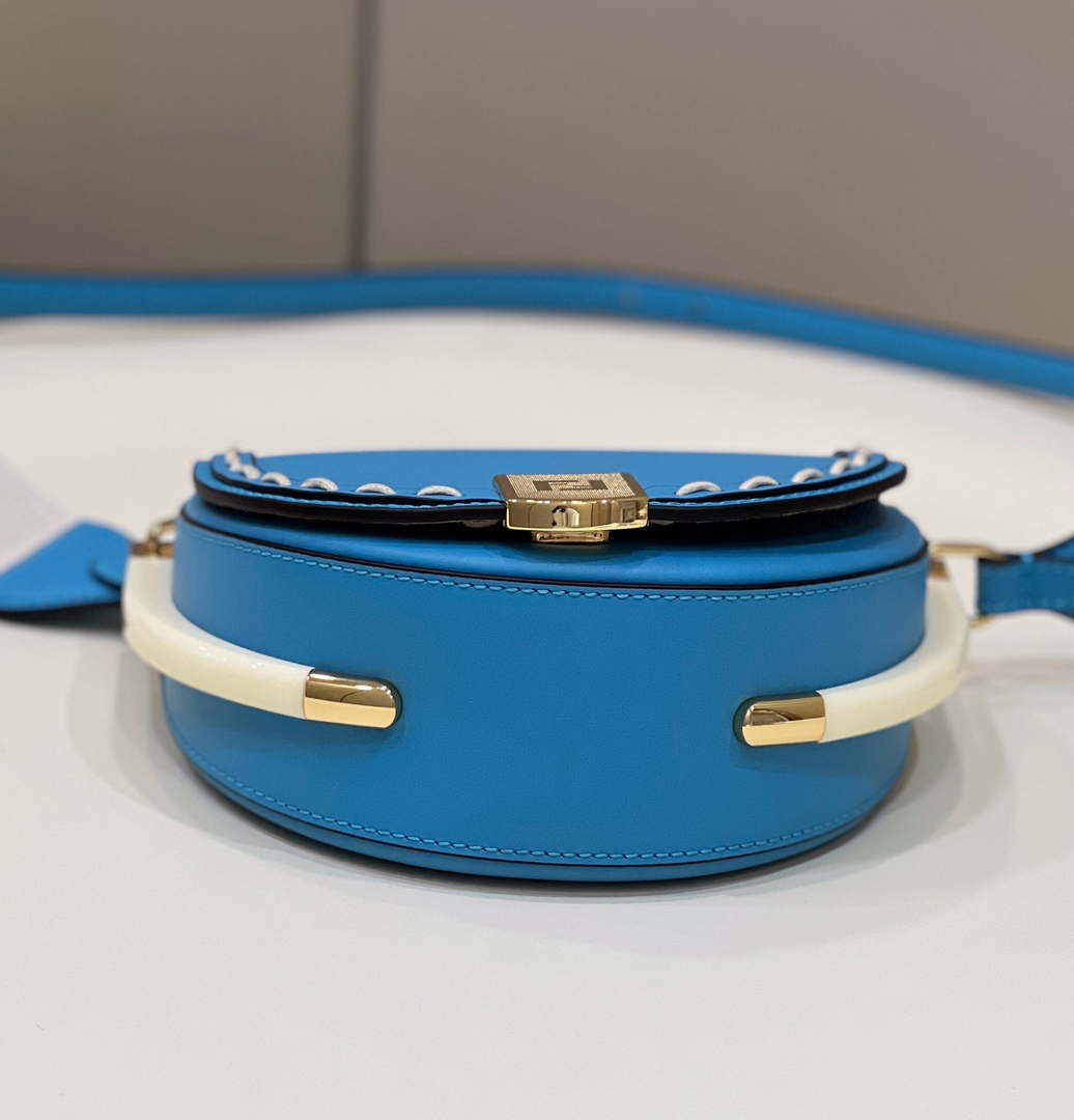 Fendi 8BT346 Moonlight Shoulder Saddle Leather Bag Blue