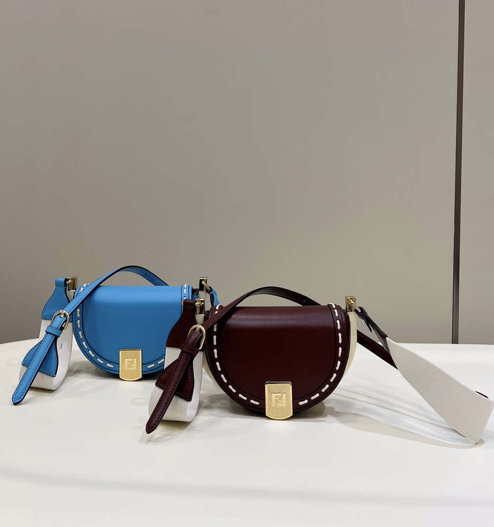 Fendi 8BT346 Moonlight Shoulder Saddle Leather Bag Blue - Default Title - View 10