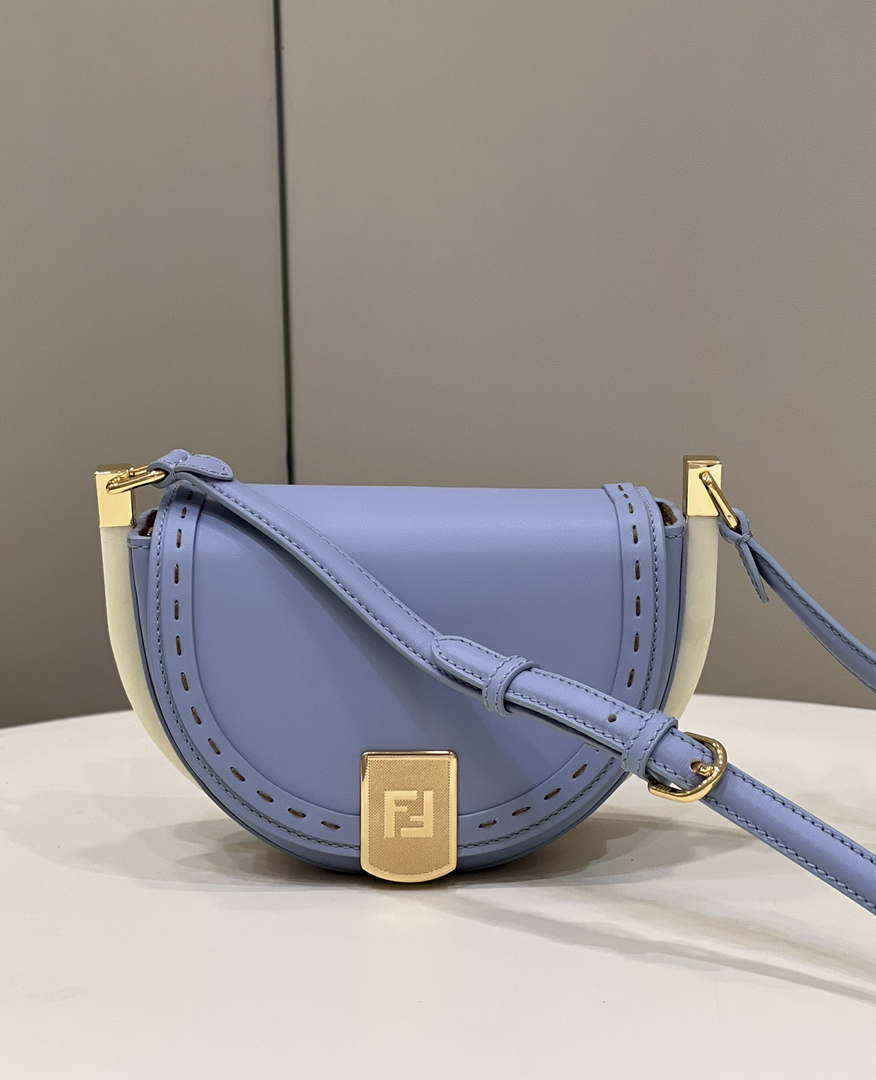 Fendi 8BT346 Moonlight Shoulder Saddle Leather Bag Purple Blue - Default Title - View 1