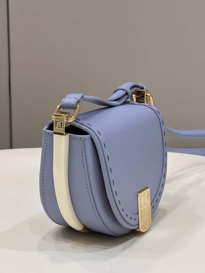 Fendi 8BT346 Moonlight Shoulder Saddle Leather Bag Purple Blue