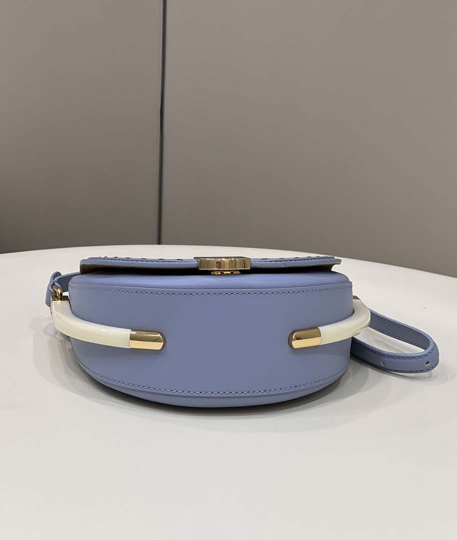 Fendi 8BT346 Moonlight Shoulder Saddle Leather Bag Purple Blue