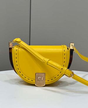 Fendi 8BT346 Moonlight Shoulder Saddle Leather Bag Yellow - Default Title - View 1