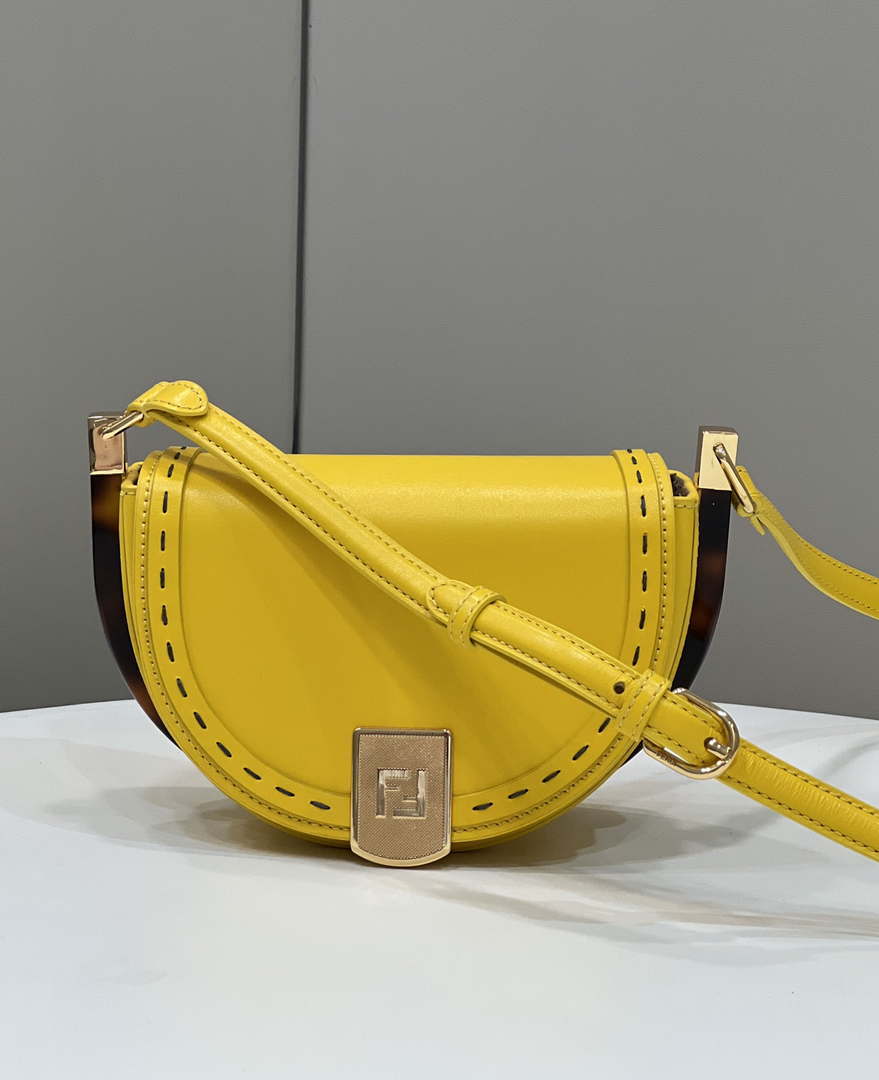 Fendi 8BT346 Moonlight Shoulder Saddle Leather Bag Yellow - Default Title - View 1