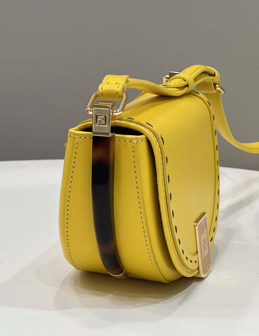 Fendi 8BT346 Moonlight Shoulder Saddle Leather Bag Yellow