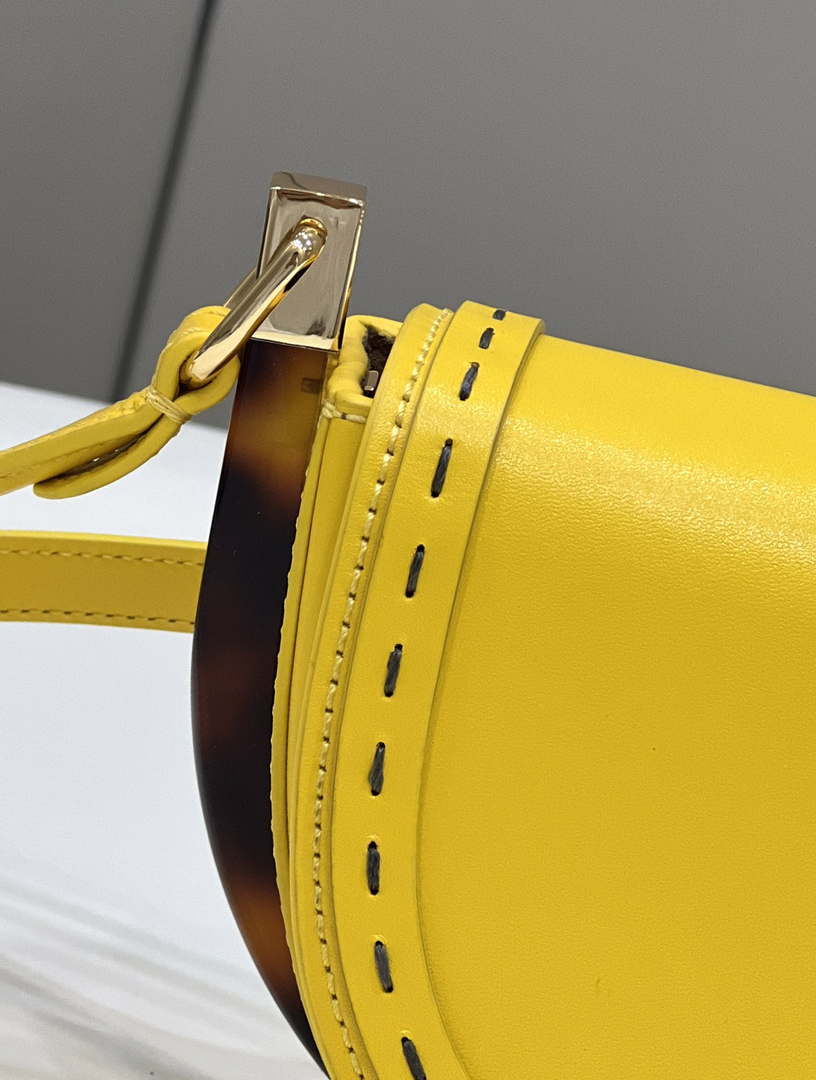 Fendi 8BT346 Moonlight Shoulder Saddle Leather Bag Yellow