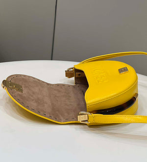Fendi 8BT346 Moonlight Shoulder Saddle Leather Bag Yellow - Default Title - View 8