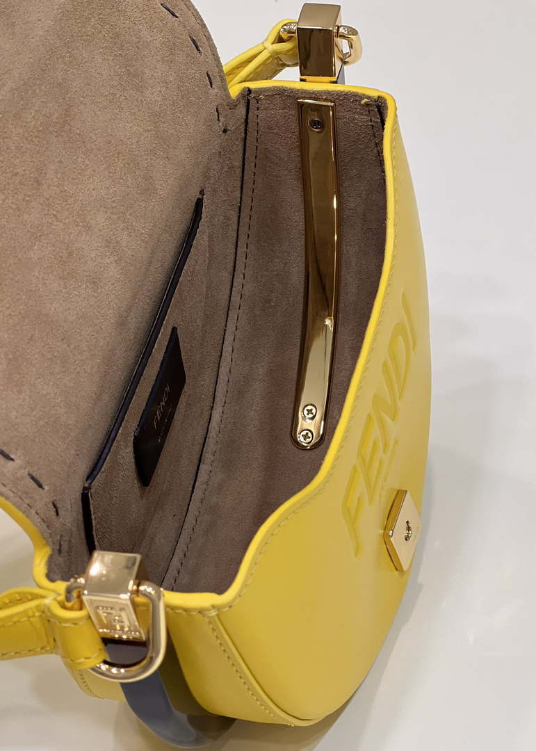 Fendi 8BT346 Moonlight Shoulder Saddle Leather Bag Yellow