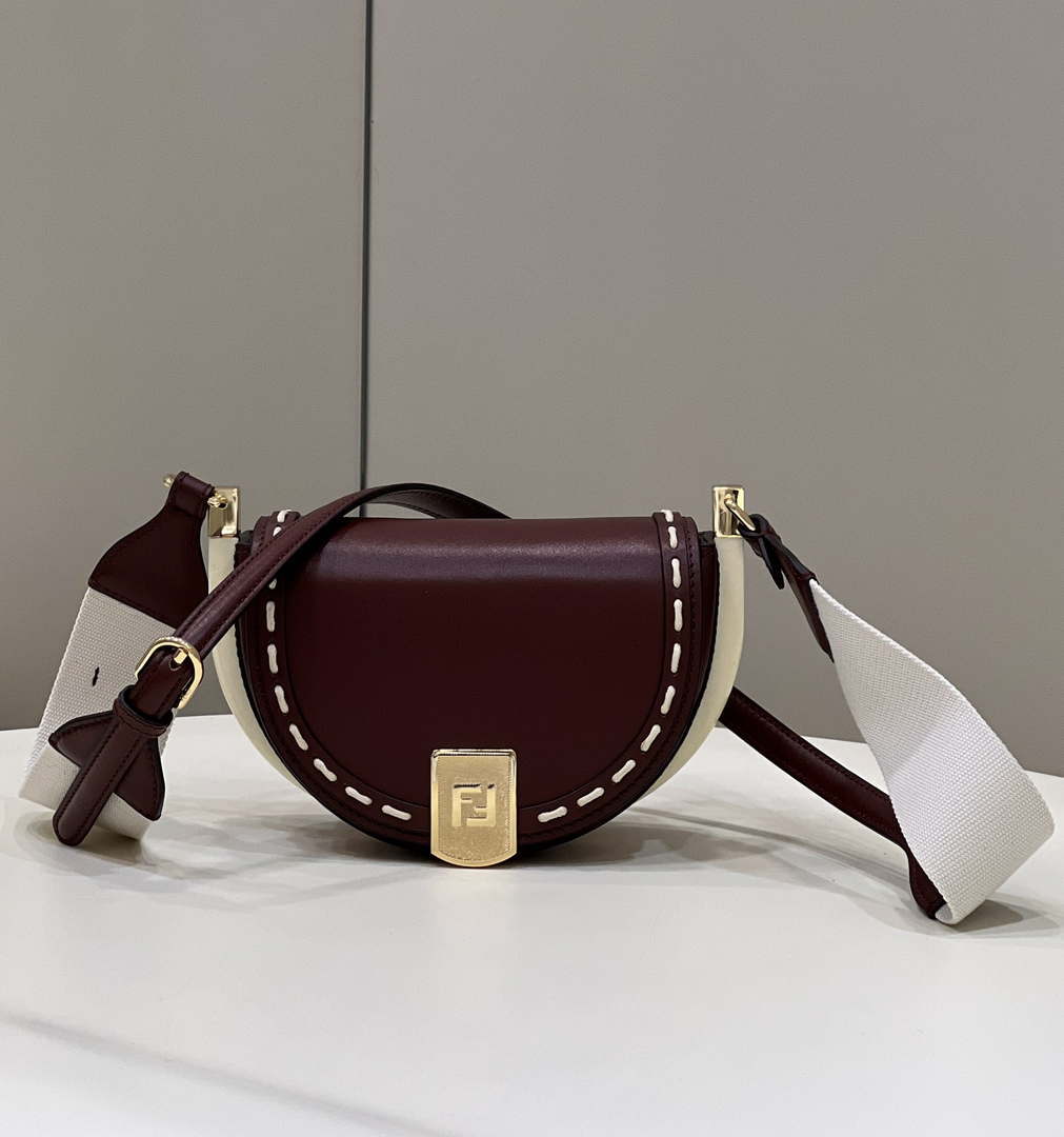 Fendi 8BT346 Moonlight Shoulder Saddle Leather Wine Red - Default Title - View 1