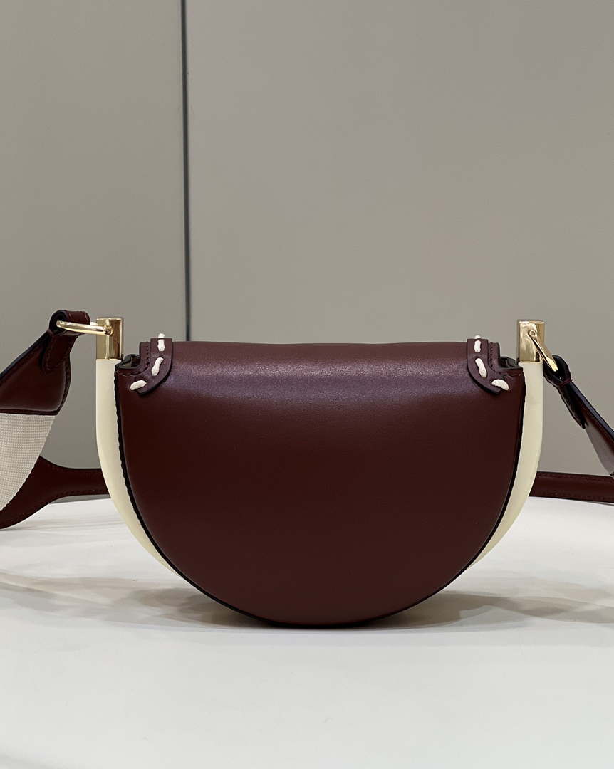 Fendi 8BT346 Moonlight Shoulder Saddle Leather Wine Red