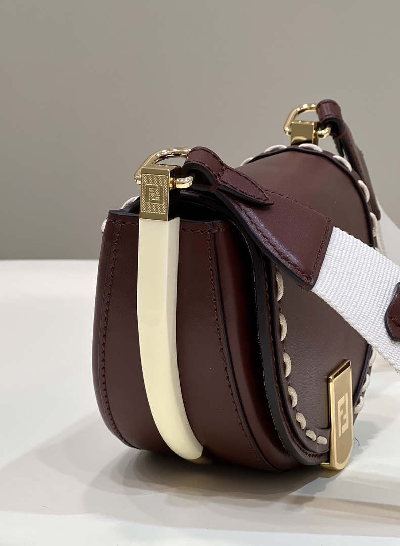Fendi 8BT346 Moonlight Shoulder Saddle Leather Wine Red