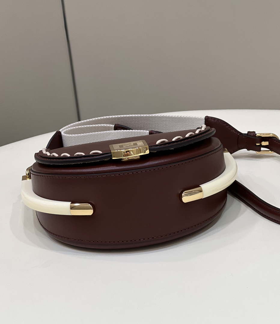Fendi 8BT346 Moonlight Shoulder Saddle Leather Wine Red