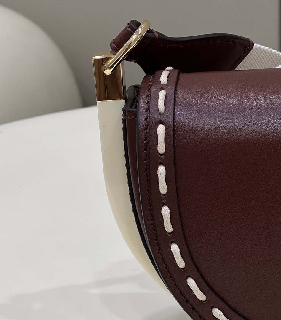 Fendi 8BT346 Moonlight Shoulder Saddle Leather Wine Red
