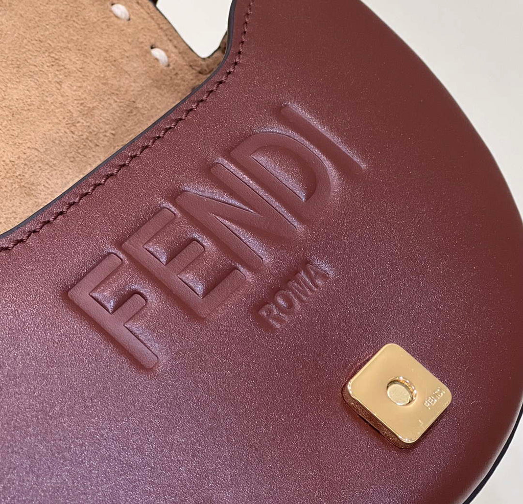 Fendi 8BT346 Moonlight Shoulder Saddle Leather Wine Red