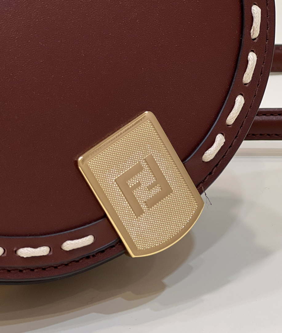 Fendi 8BT346 Moonlight Shoulder Saddle Leather Wine Red