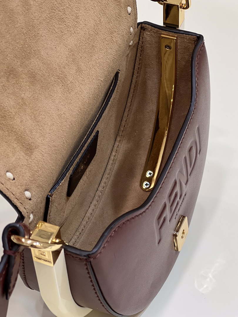 Fendi 8BT346 Moonlight Shoulder Saddle Leather Wine Red