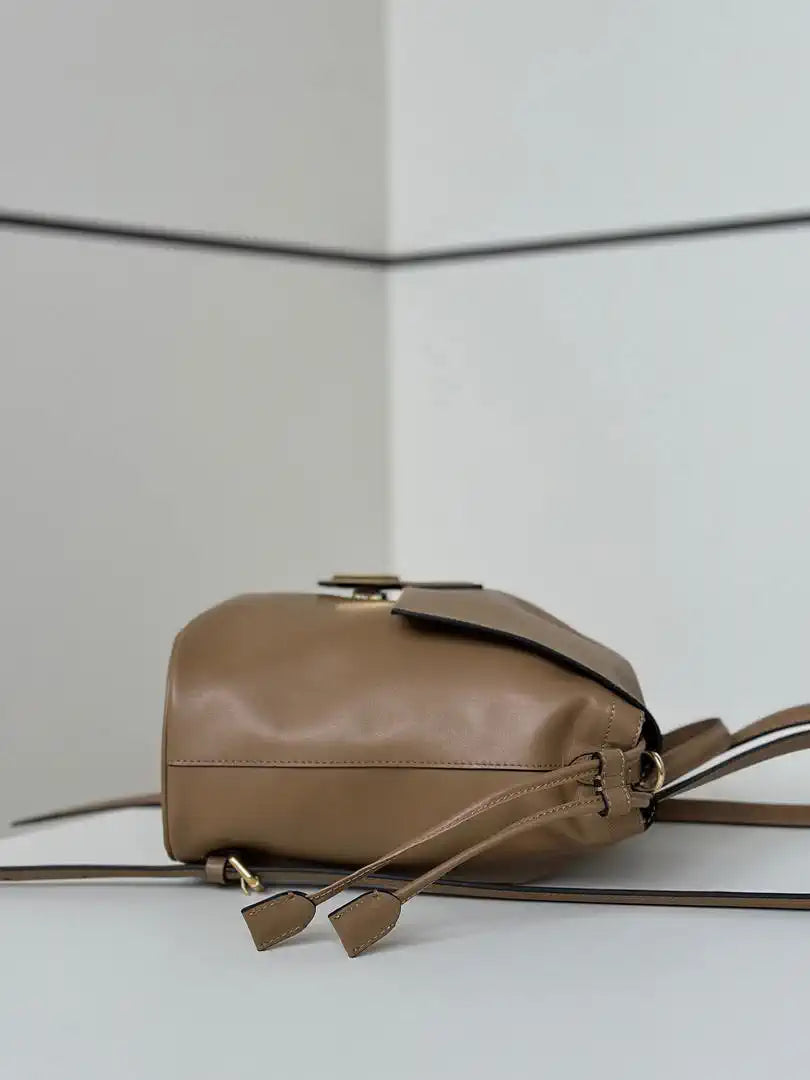 Fendi 8BZ057 Backpack Cappuccino brown leather backpack