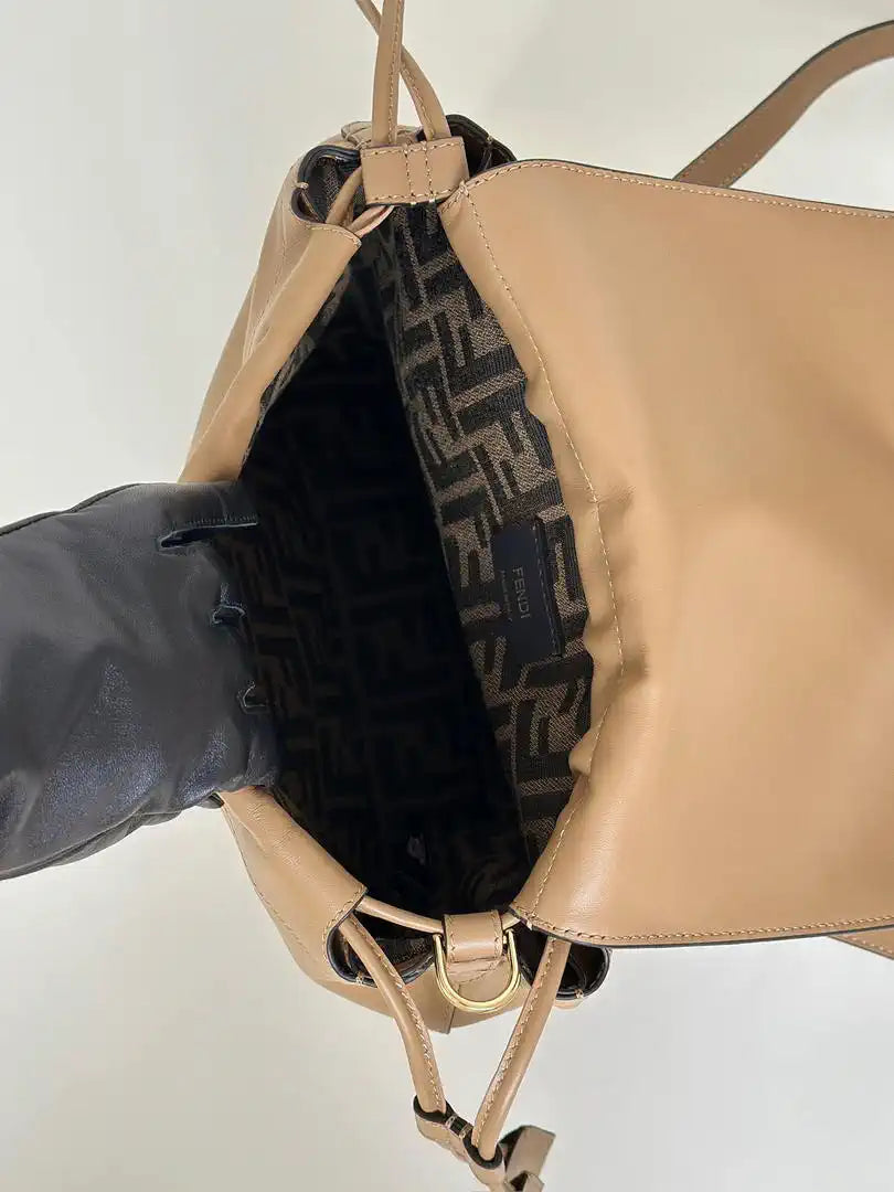 Fendi 8BZ057 Backpack Cappuccino brown leather backpack
