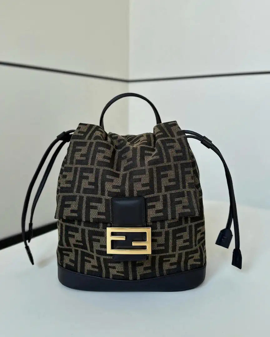 Fendi 8BZ057 Brown FF jacquard fabric backpack