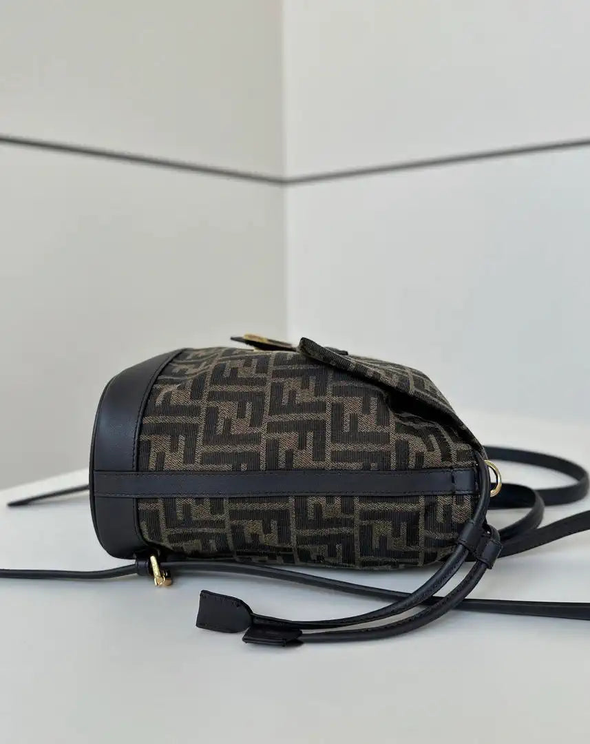 Fendi 8BZ057 Brown FF jacquard fabric backpack