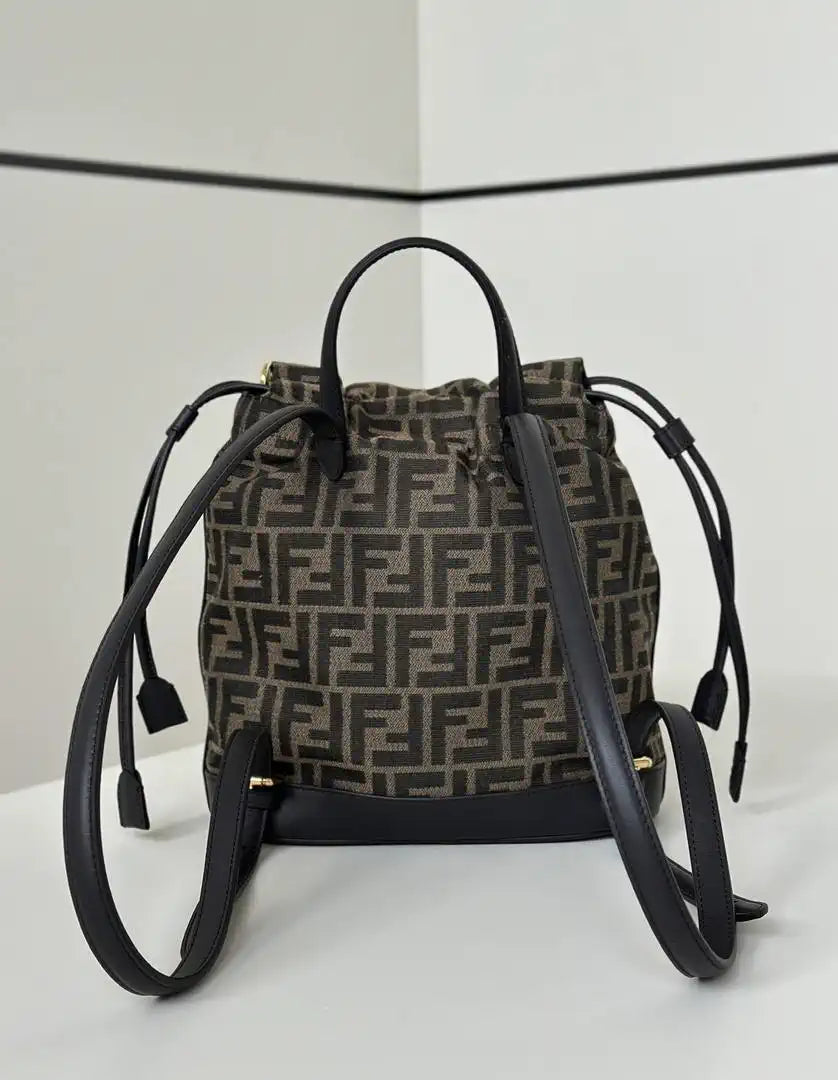Fendi 8BZ057 Brown FF jacquard fabric backpack